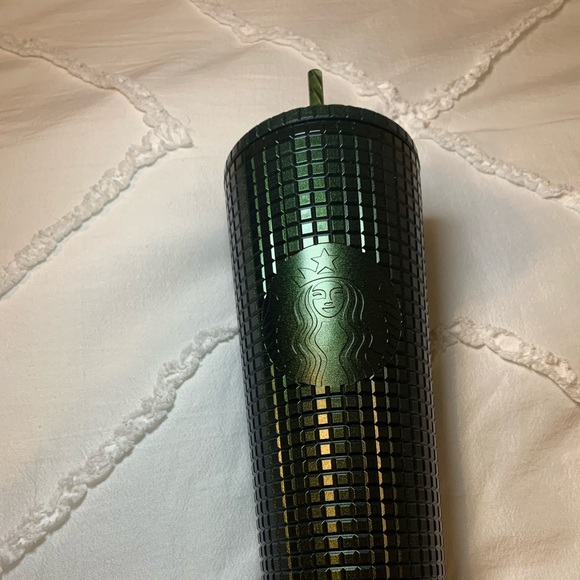 Starbucks 2021 Holiday Dark Green Grid Cold Cup 24oz